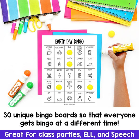 Earth Day Bingo for Class Parties | Spring Vocabulary Words | Language Arts Game
