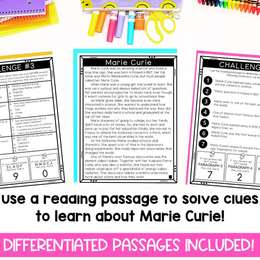 Marie Curie Biography | Reading Comprehension Passages | Women's History Month