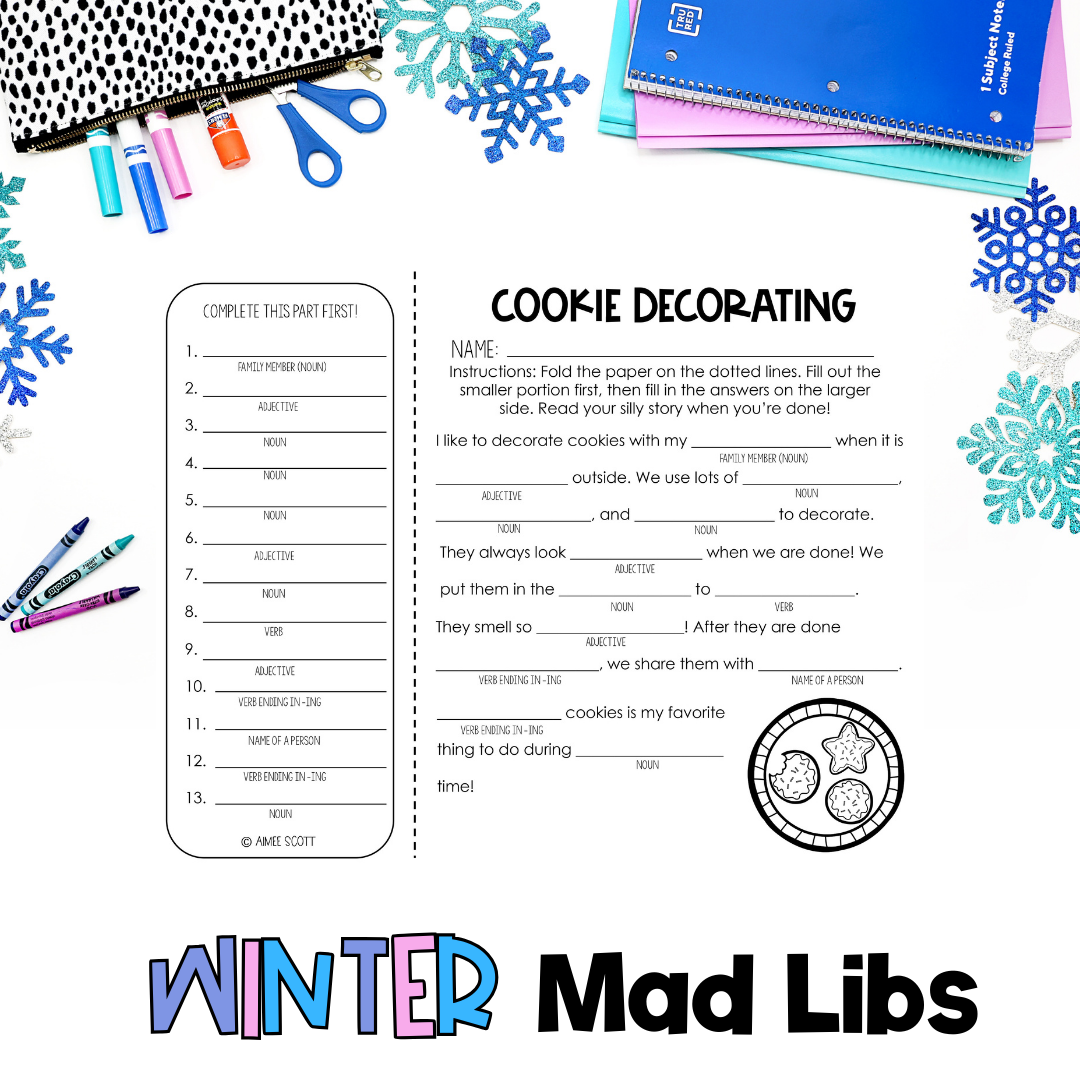 Winter Theme | Christmas Mad Libs Game | Parts of Speech | Language Ar –  AimeesEdventuresLLC