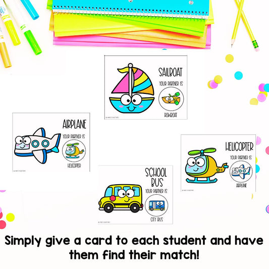 Transportation Types Partner Pairing Cards | Classroom Management