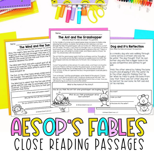 Aesop's Fables Passages | Decor and Worksheets BUNDLE | Language Arts