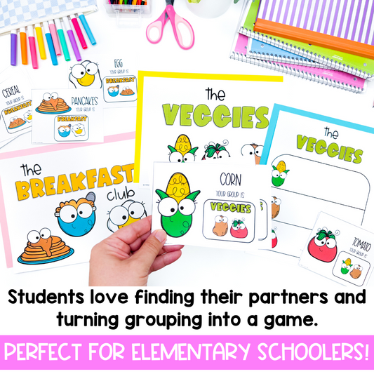 Small Group of 3 | Group Food Partner Pairing Cards | Classroom Management