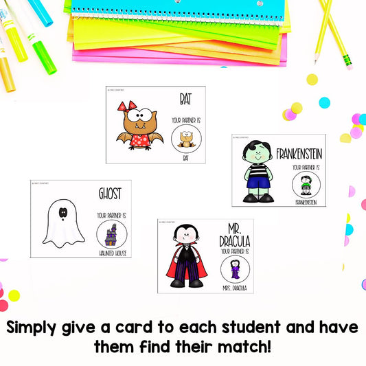 Halloween Theme Partner Pairing Cards | Classroom Management