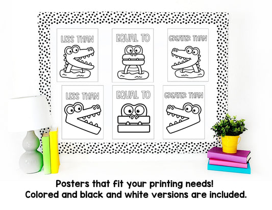 Math Posters Crocodile Theme | Classroom Decor | Comparing Numbers Posters