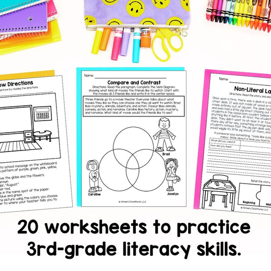 August NO PREP 3rd Grade Literacy Worksheets