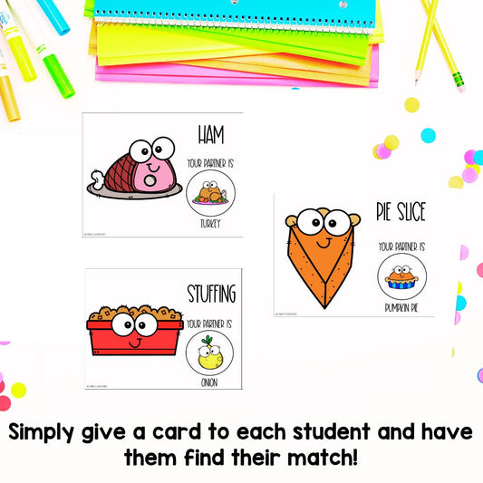 Thanksgiving Partner Pairing Cards | Classroom Management System