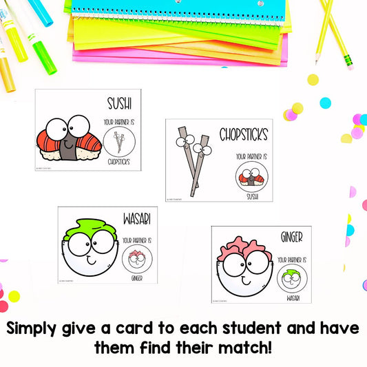 Sushi Partner Pairing Cards | MINI PACK | Classroom Management