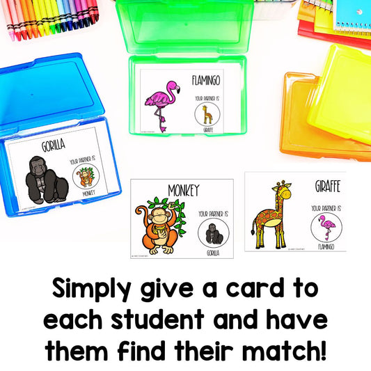 Zoo Animals Partner Pairing Cards | Classroom Management