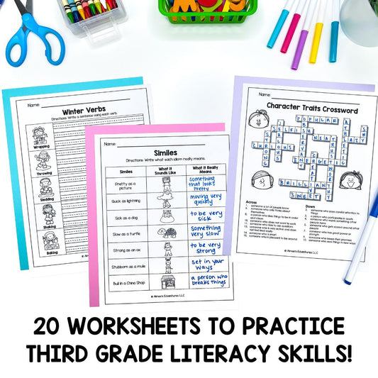 December NO PREP 3rd Grade Literacy Worksheets