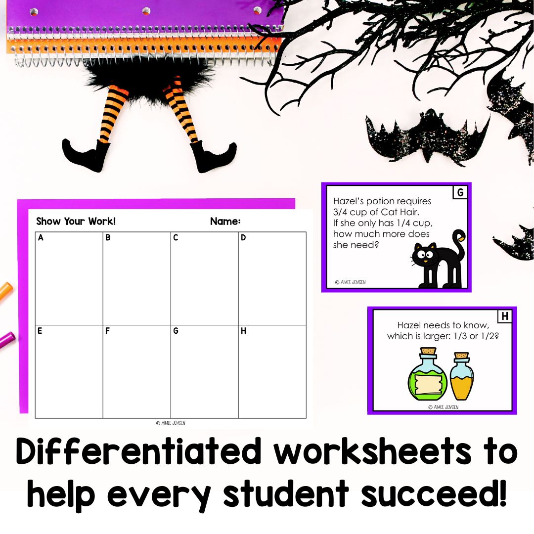 Halloween Activity | Fraction Games | Task Cards Math
