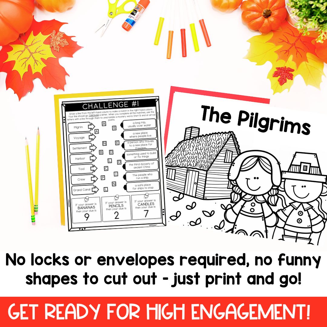 Mayflower | Escape Room | Thanksgiving Coloring Pages | Reading Comprehension