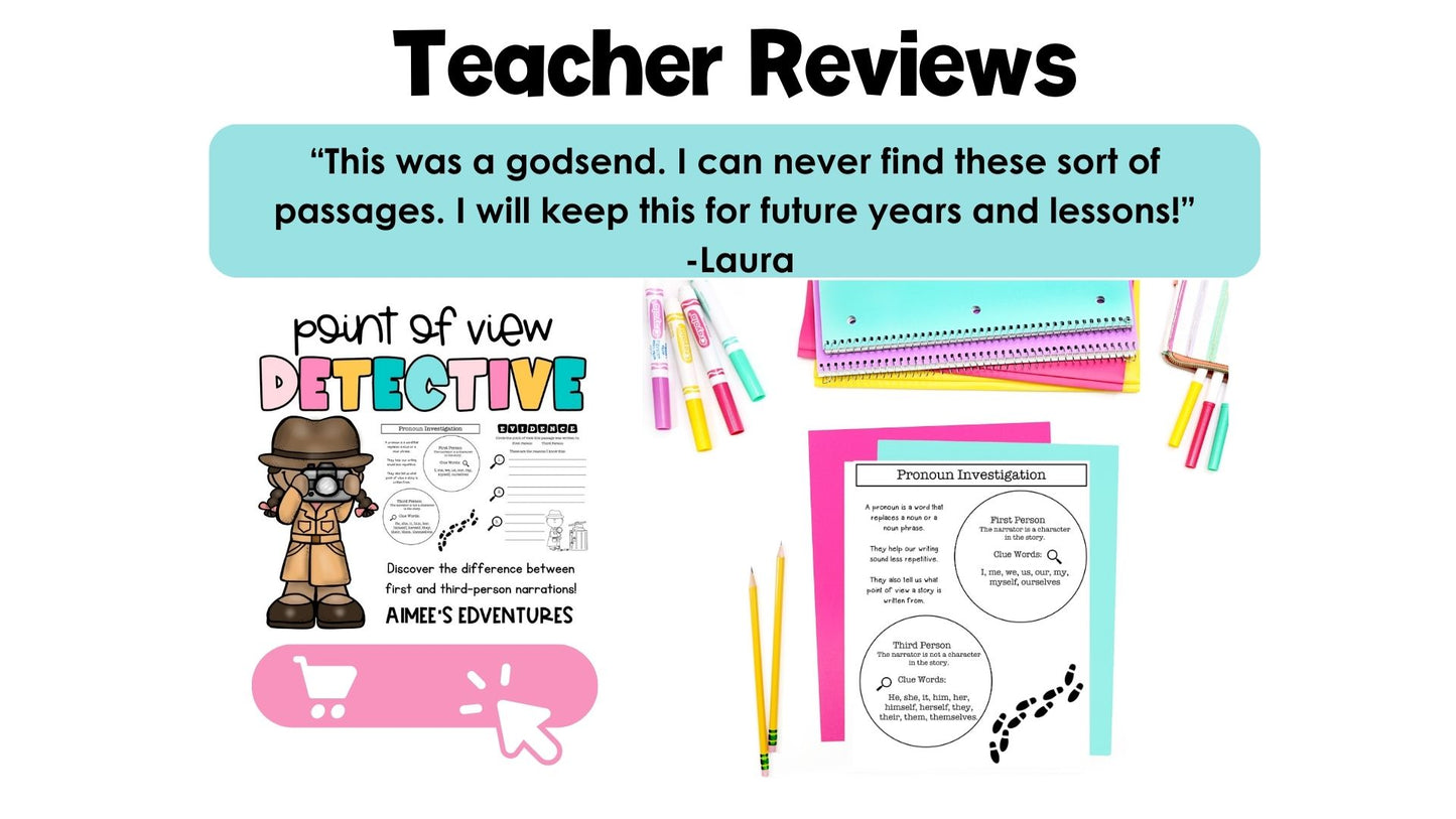 First and Third Person Narrations and POV | Digital Resource | Reading Activity