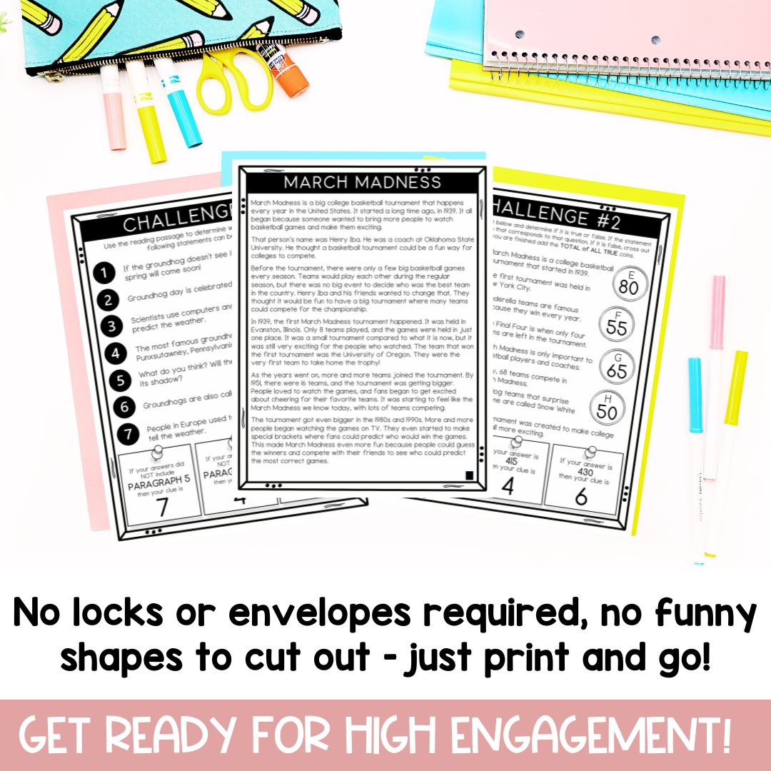 March Madness Reading Challenge | Escape Room | Reading Comprehension