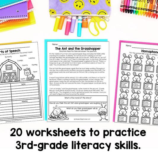 April NO PREP 3rd Grade Literacy Worksheets