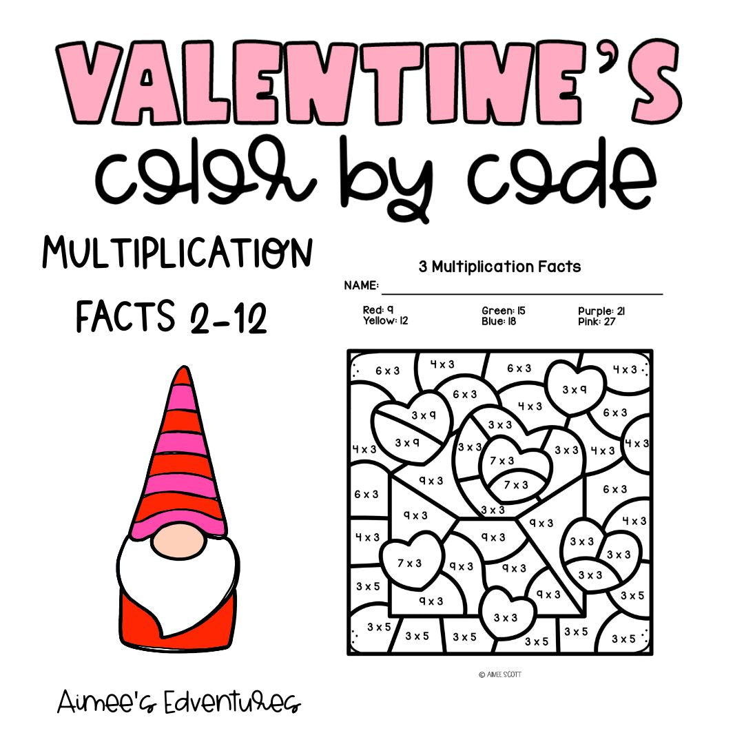 Valentine's Day Activity | Color By Code | Creative Math Game Workshee – AimeesEdventuresLLC valentine-s-day-activity-color-by-code-creative-math-game-workshee-aimeesedventuresllc