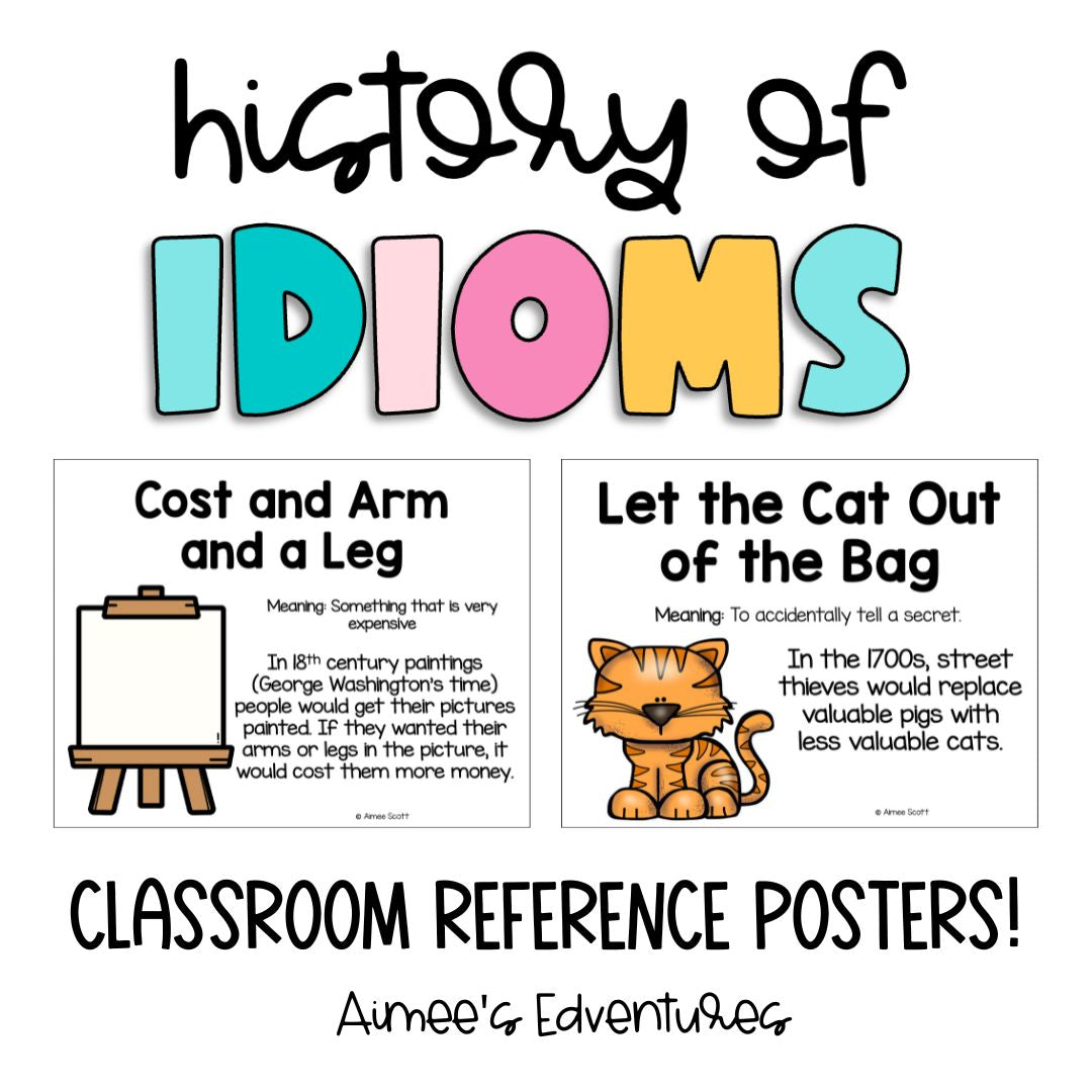 English Idioms Activities Posters, Classroom Decor, opening