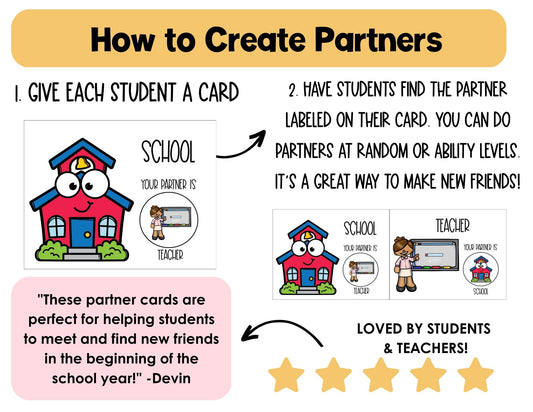 School Things Partner Pairing Cards | Classroom Management