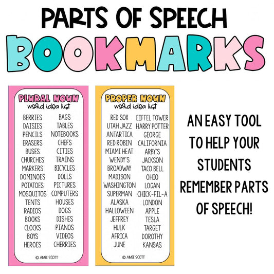 Parts of Speech Bookmarks | Student Gifts | Back to School
