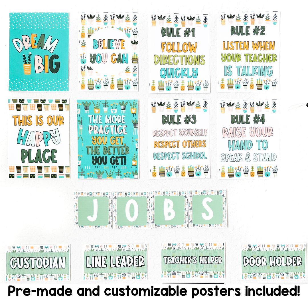 Plant Classroom Decor Bundle | Plant Themed Classroom Door and Posters | Editable