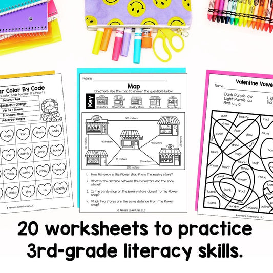 February NO PREP 3rd Grade Literacy Worksheets