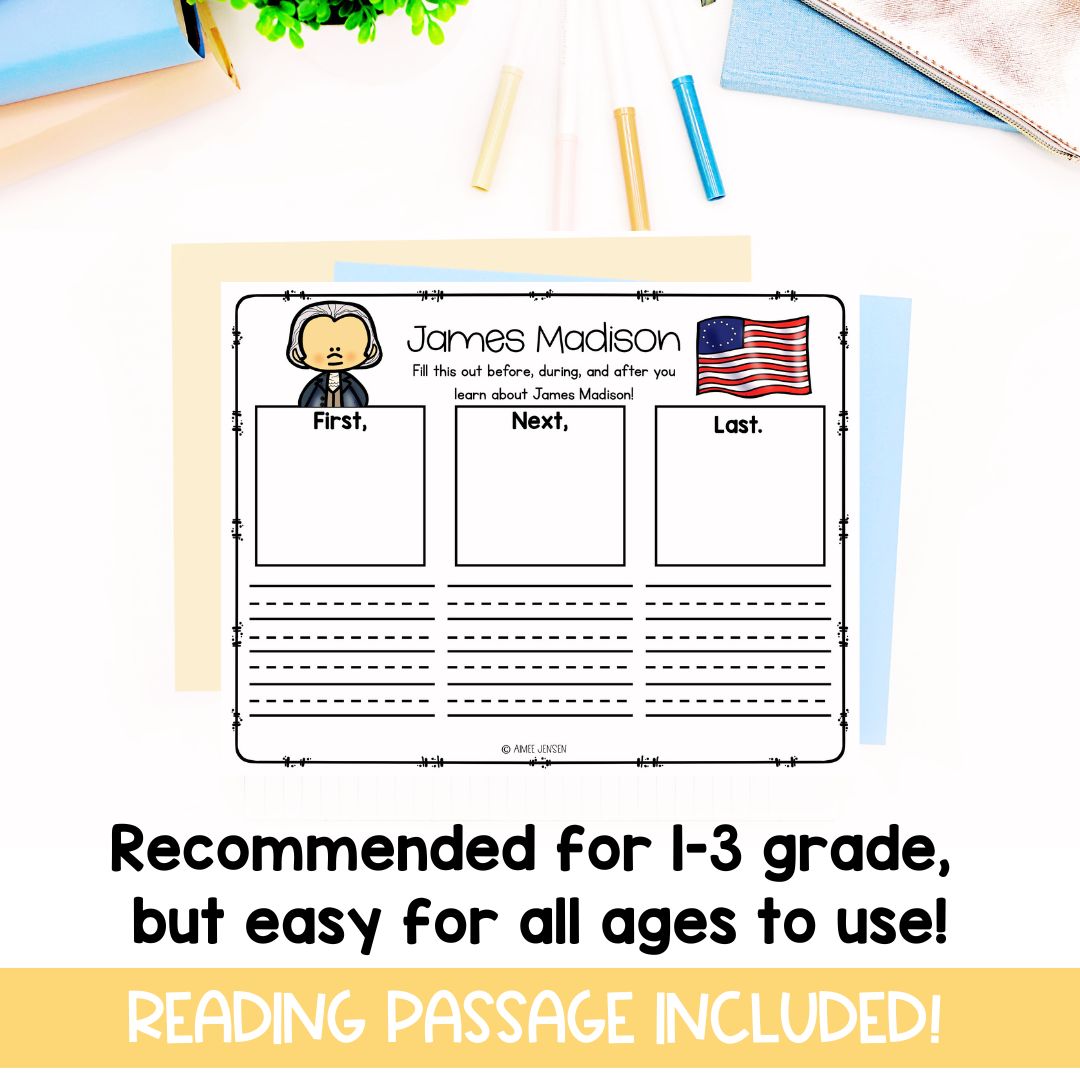 James Madison Biography | Biography Graphic Organizer | 4th of July