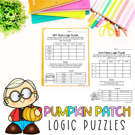 Pumpkin Patch Fall Theme | Math Logic Puzzles | Math Review Activity