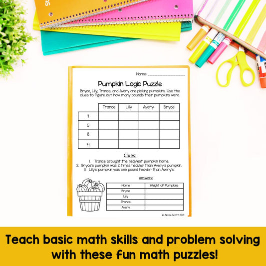 Pumpkin Patch Fall Theme | Math Logic Puzzles | Math Review Activity