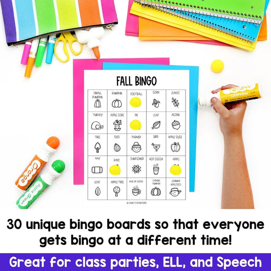 Fall Bingo Game | Vocabulary Words | English Language Arts Activity