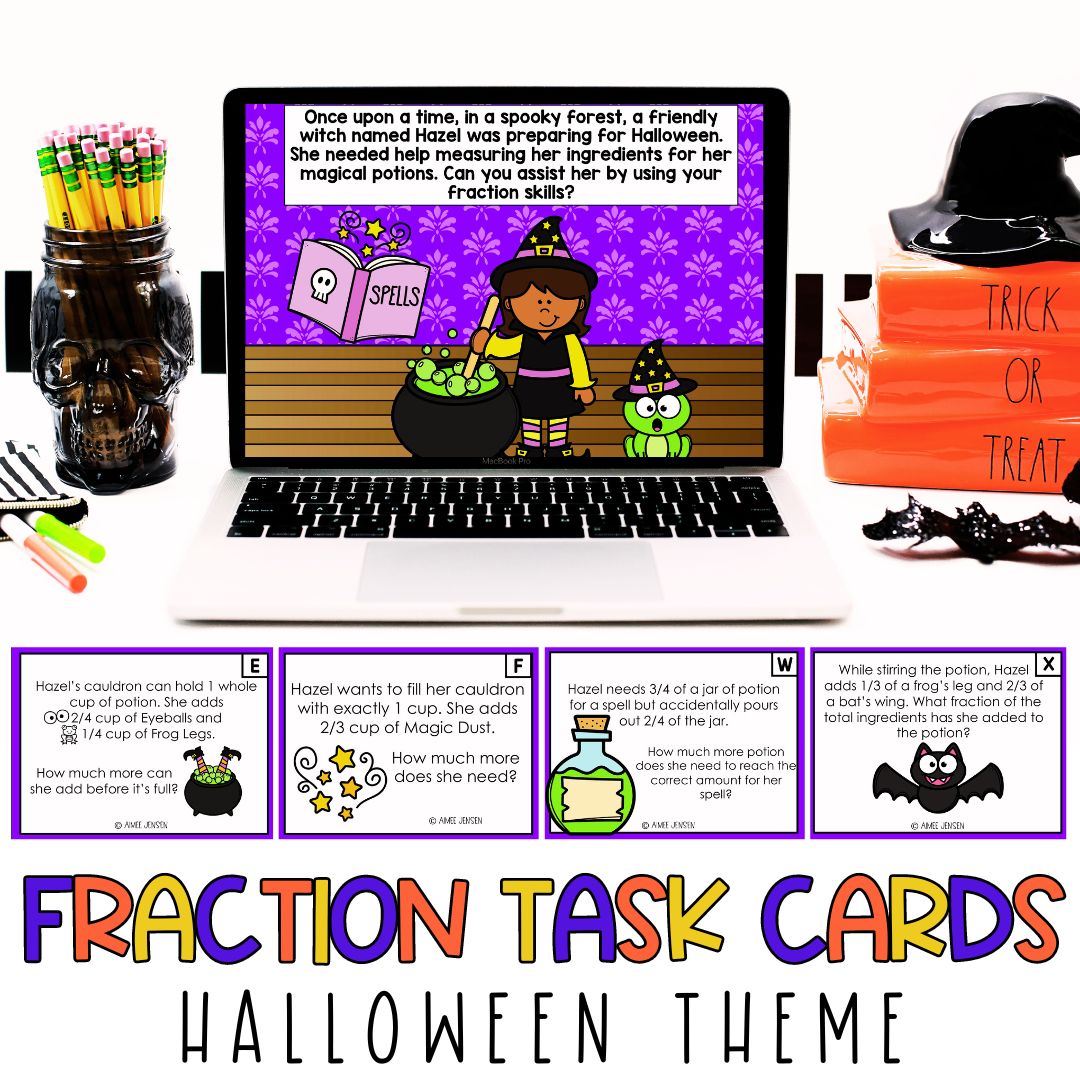 Halloween Activity | Fraction Games | Task Cards Math