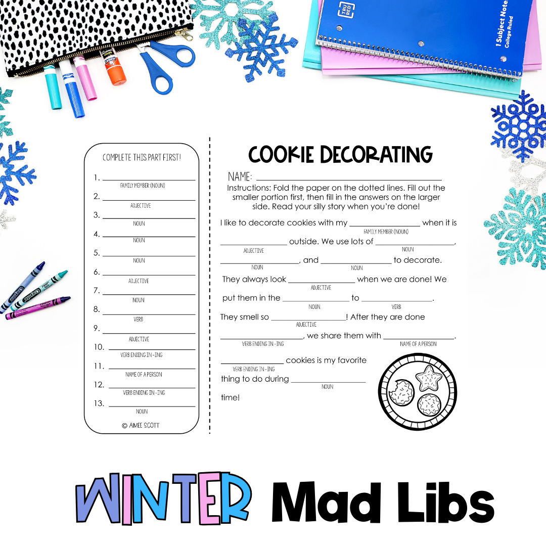 Winter Theme Christmas Mad Libs Game Parts Of Speech Language Ar Winter theme christmas mad libs game parts of speech language ar