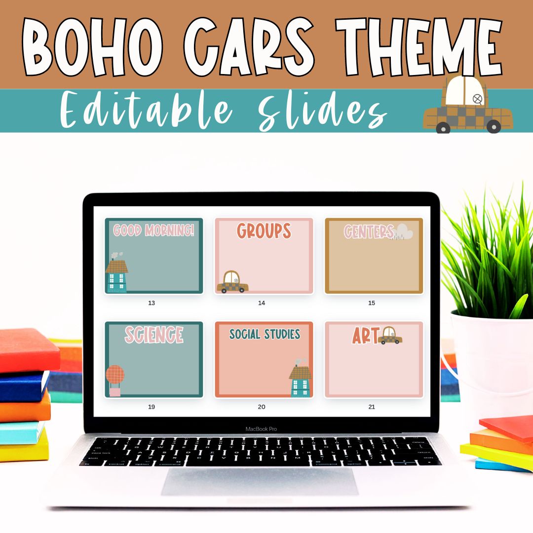 Boho Classroom Decor Bundle | Editable Slides Template PPT | Cars