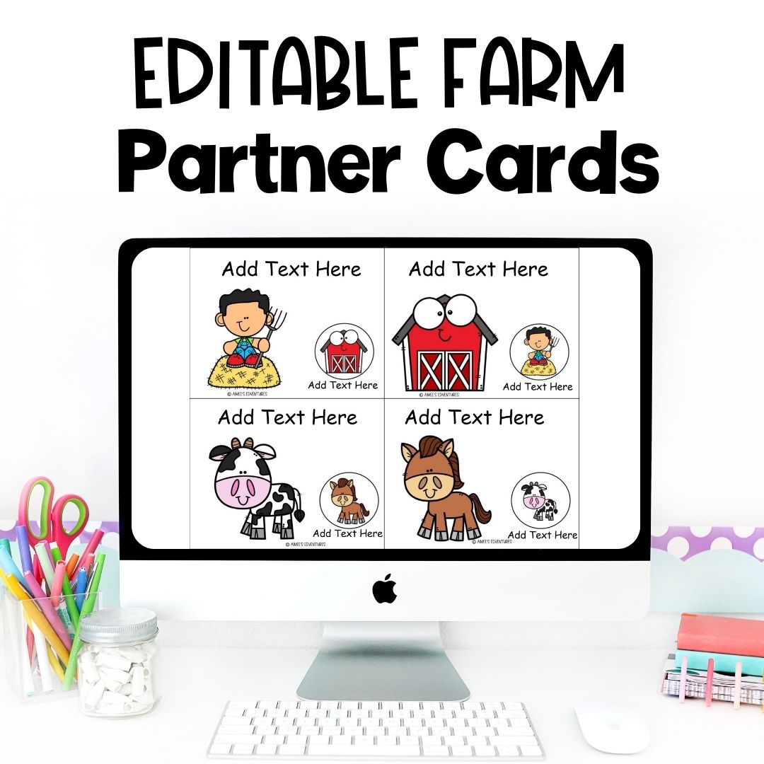 EDITABLE Farm Animals Partner Pairing Cards | Classroom Management