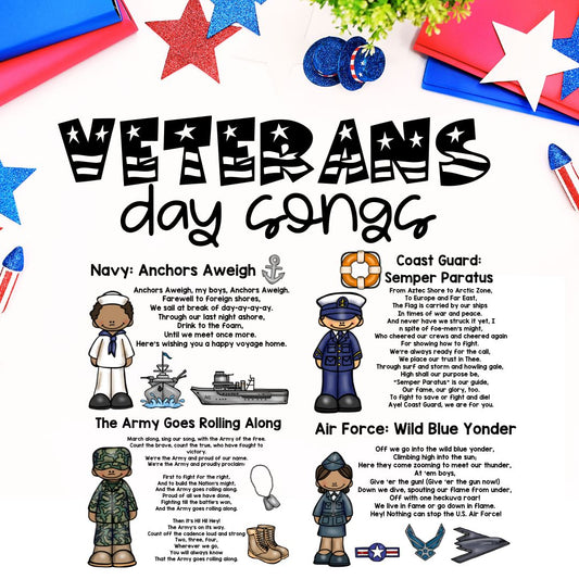 Elementary School Sing-Along Military Song Posters | Veterans Day