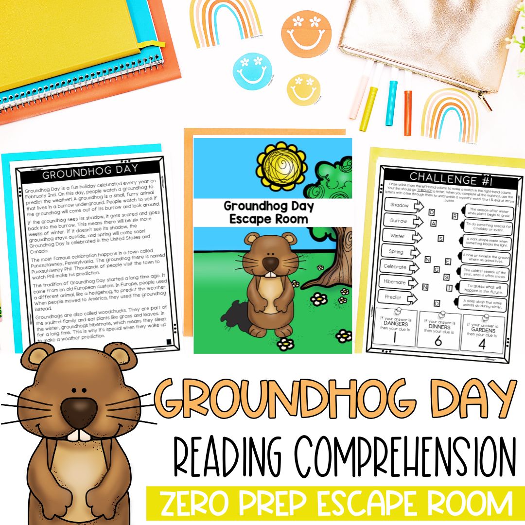 Groundhog Day Escape Room | Reading Comprehension | Groundhog Day Activities