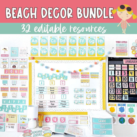 Beach Theme Classroom Decor Bundle | Editable Classroom Transformation