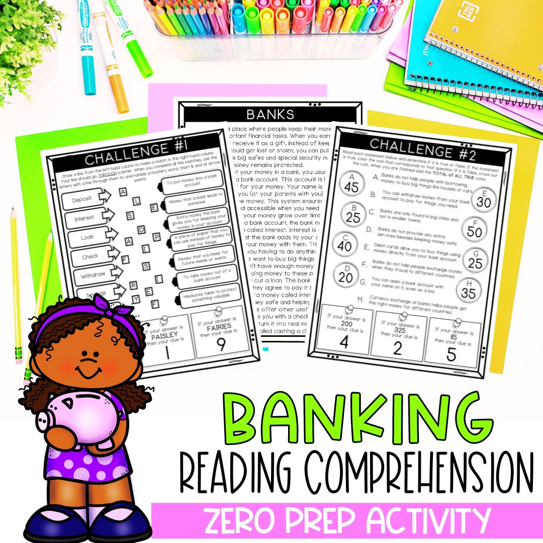 Money Banking Worksheets | Reading Comprehension Game | Money Games