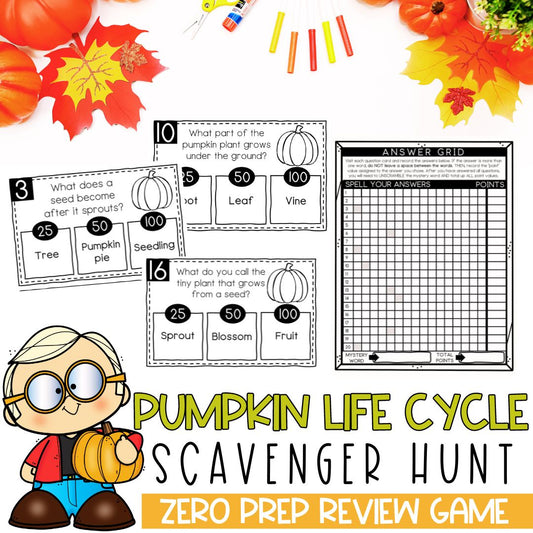 Pumpkin Life Cycle | Review Game | Fall Scavenger Hunt