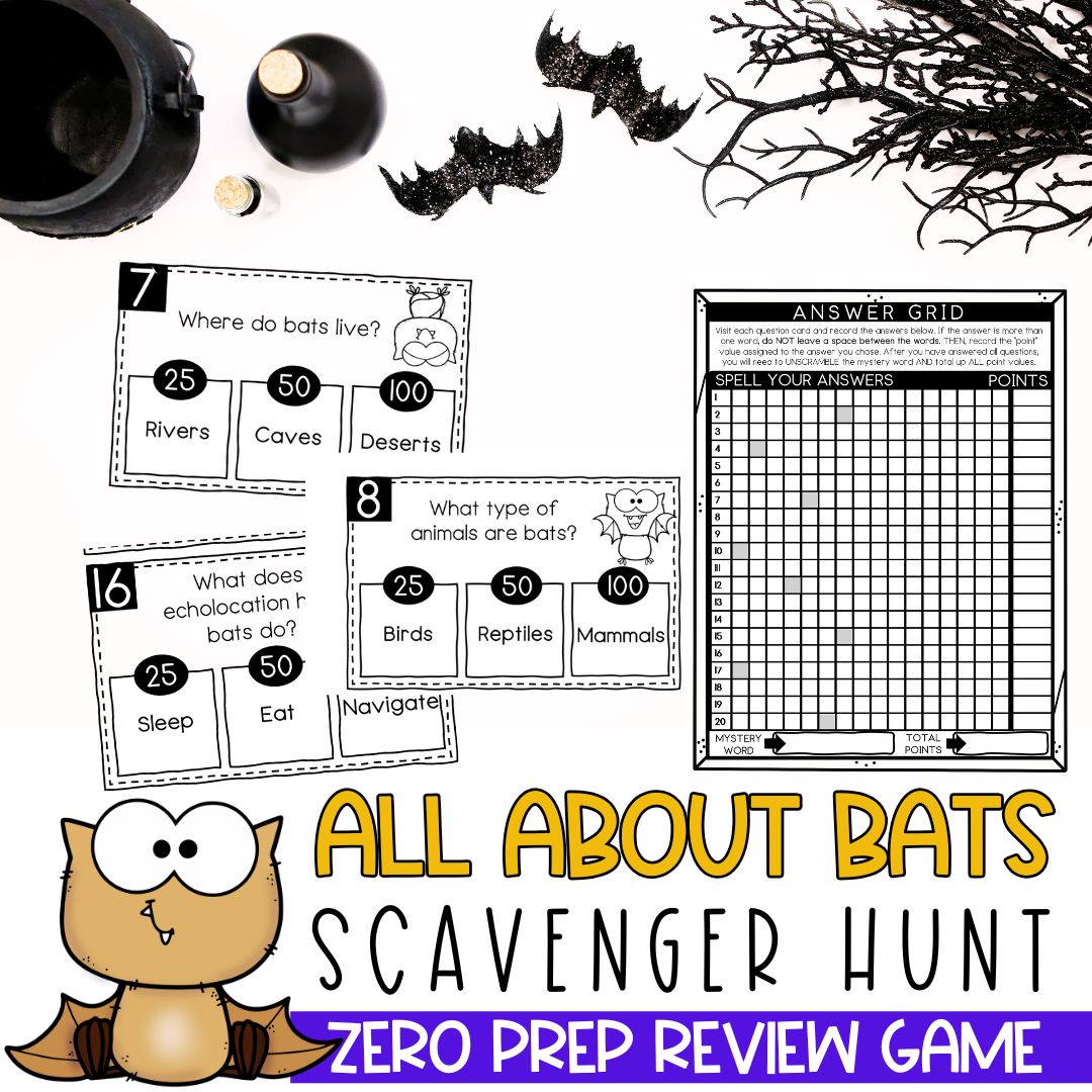 Bat Activities | Reading Comprehension Game | Fall Scavenger Hunt | Halloween