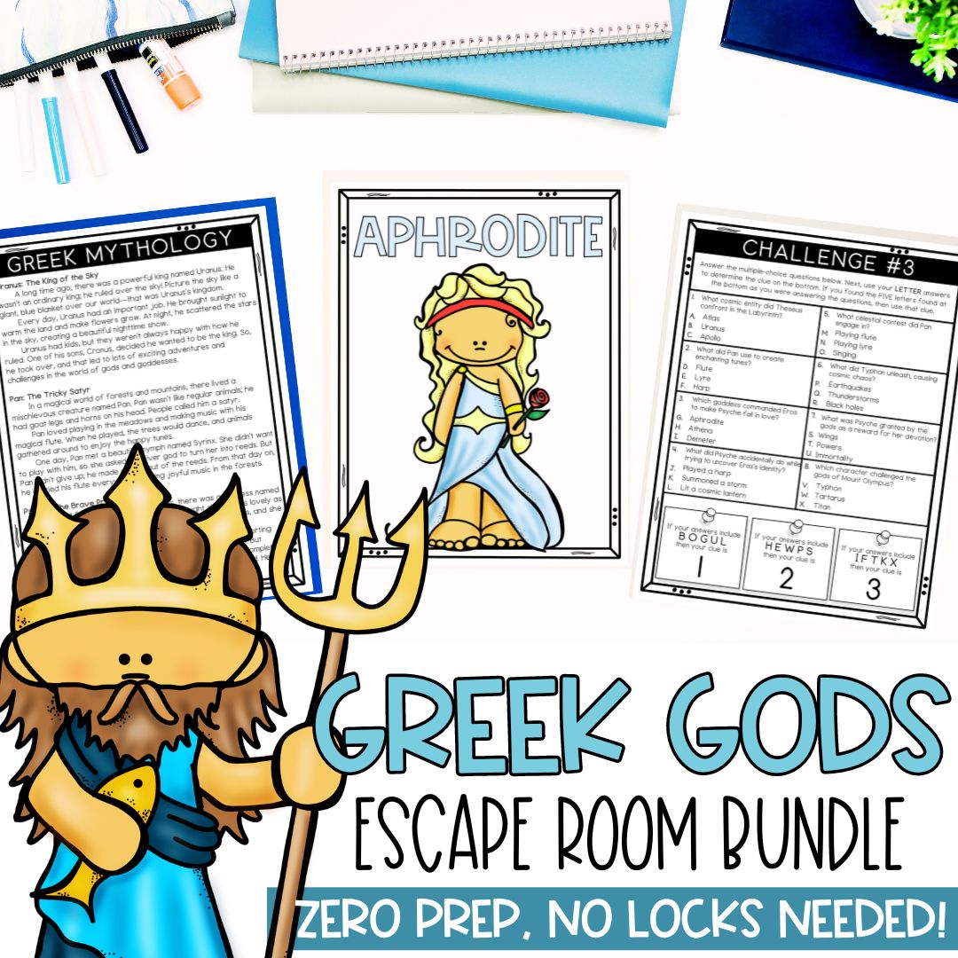 Greek Gods and Goddesses Escape Room for 3rd, 4th, 5th Grade | NO PREP BUNDLE
