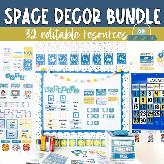 Space Theme Classroom Decor Bundle | Editable Classroom Transformation