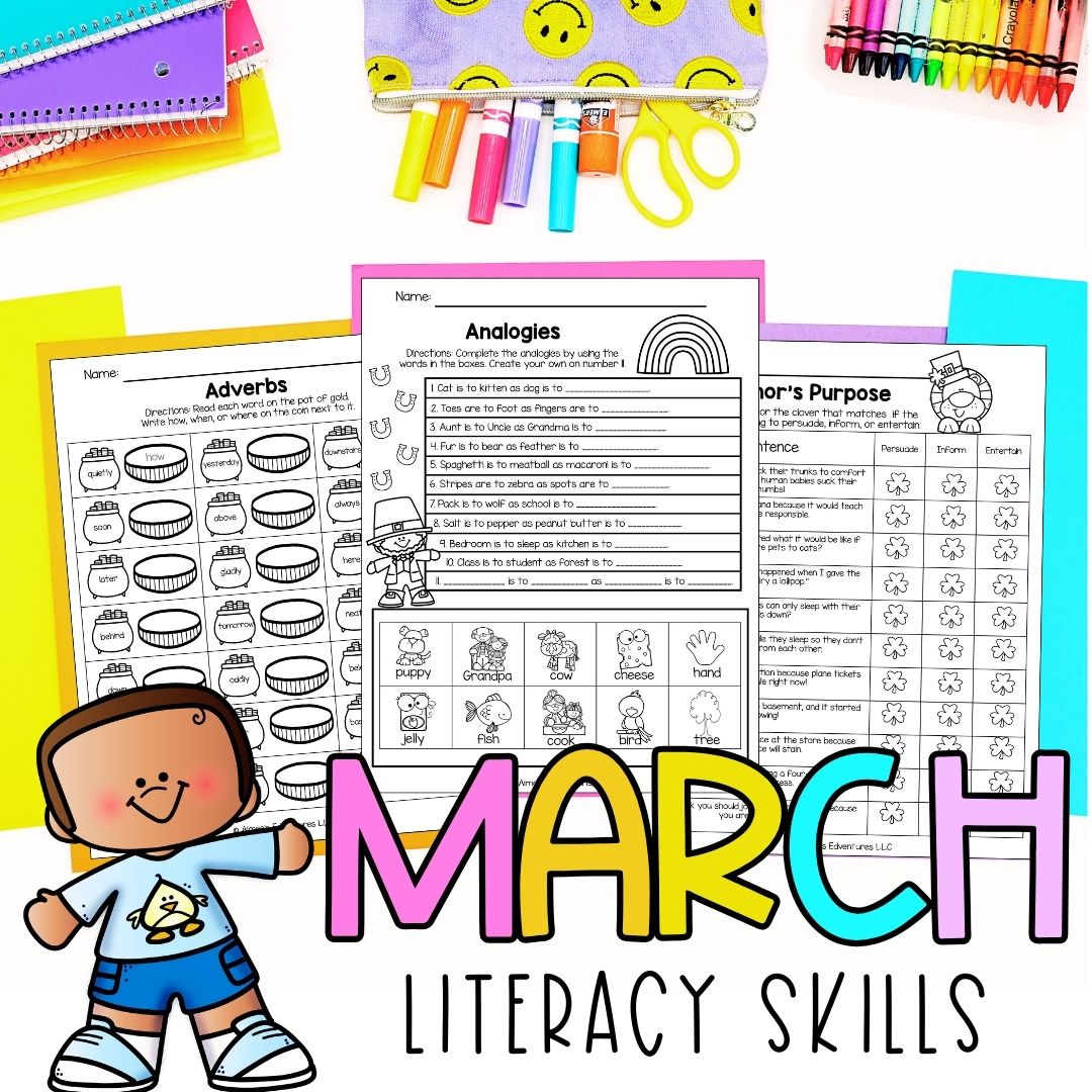 March NO PREP 3rd Grade Literacy Worksheets