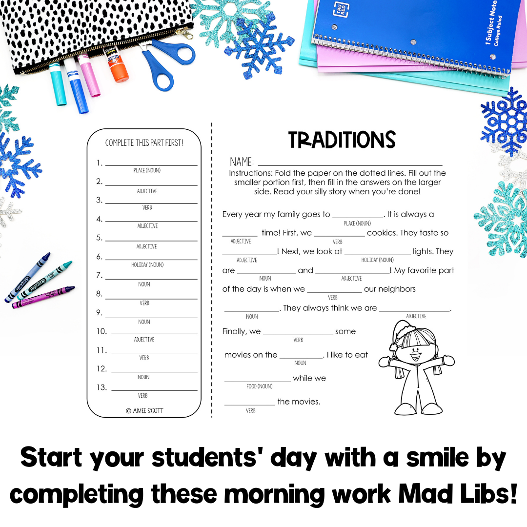 Winter Theme | Christmas Mad Libs Game | Parts of Speech | Language Arts