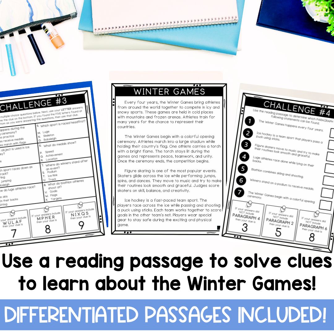 Winter Escape Rooms | Winter Games 2026 | Reading Comprehension Passages