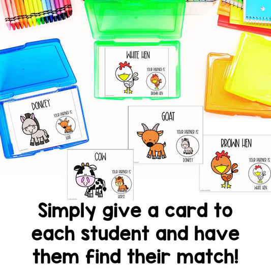 Farm Animals Partner Pairing Cards | Classroom Management