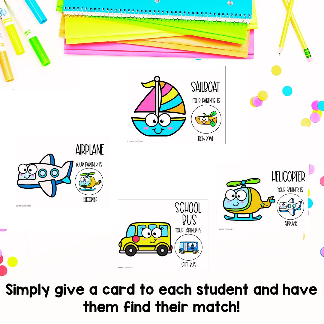 Transportation Types Partner Pairing Cards | Classroom Management