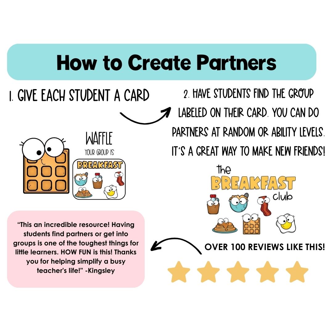 Small Group of 6 | Group Fruit and Veggie Partner Pairing Cards | Management