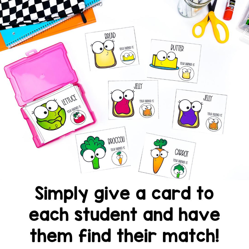 ORIGINAL Peanut Butter and Jelly Partner Pairing Cards Classroom Man