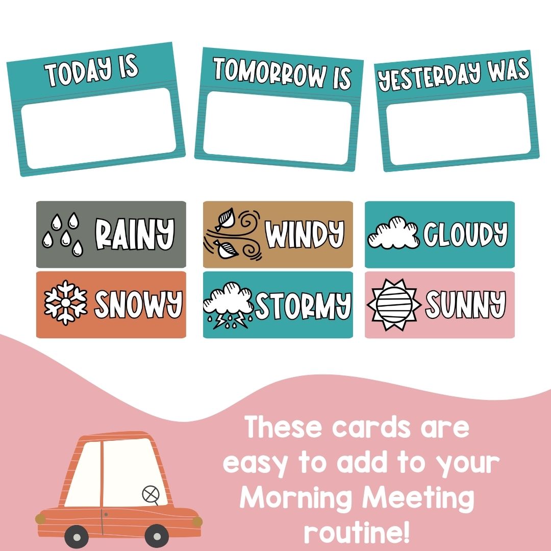 Boho Classroom Decor Bundle | Morning Meeting Calendar Cards | Cars