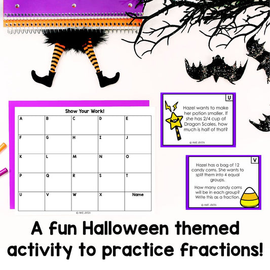 Halloween Activity | Fraction Games | Task Cards Math