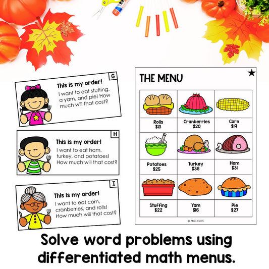 Math Activity Project Based Learning PBL | Plan Thanksgiving Dinner | Worksheet